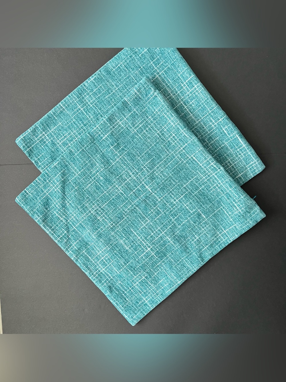 Set Of 2 Aqua Blue & White Throw Pillow Covers 17.5" Crosshatch Grid Pattern